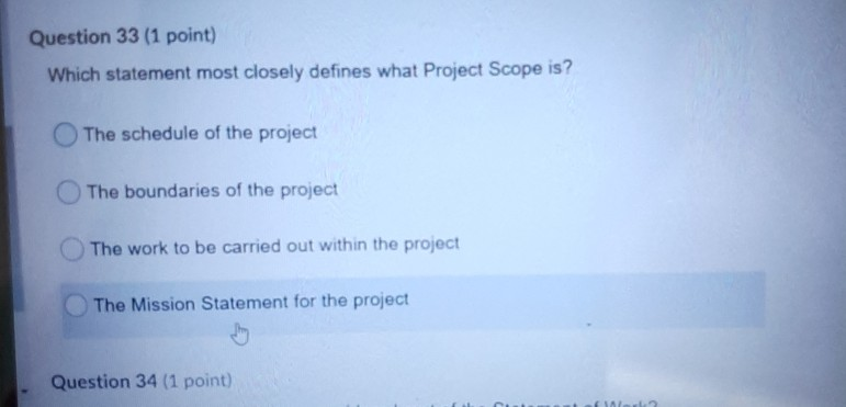 Question 33 (1 point) Which statement most