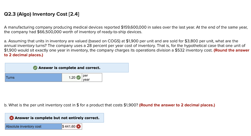 NEED HELP WITH QUESTION B Q2.3 (Algo) Inventory