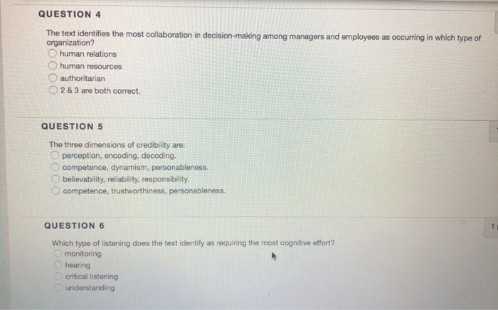 QUESTION 4 The text identifies the most