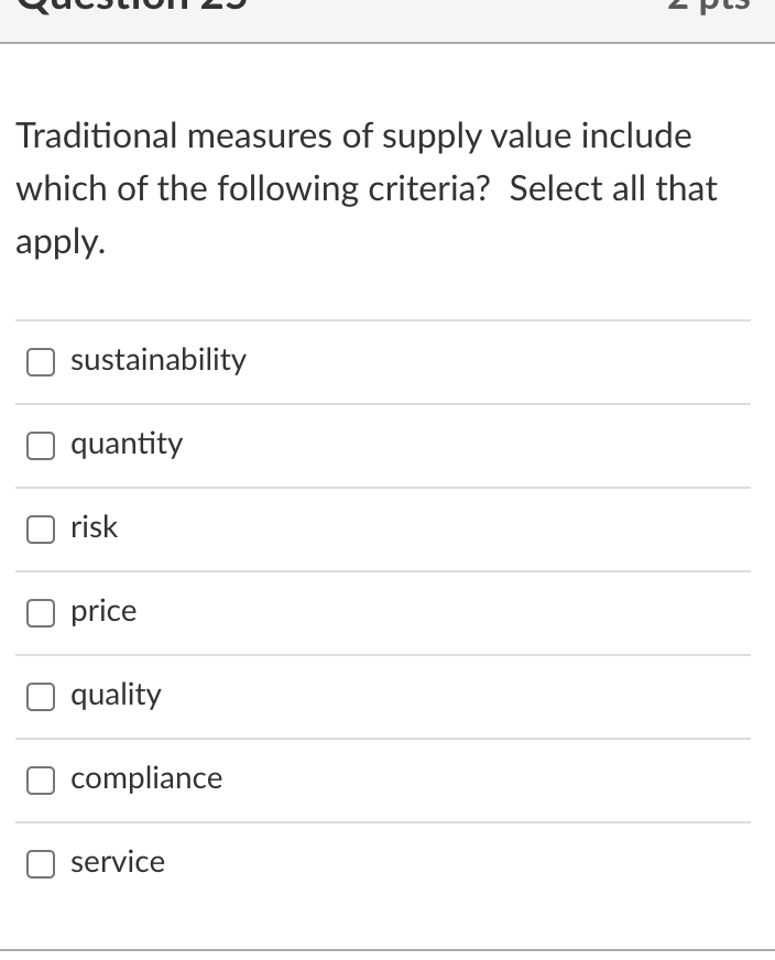 2 Traditional measures of supply value include