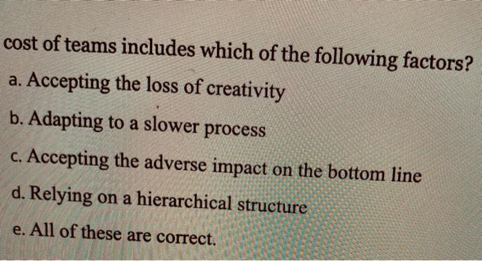 cost of teams includes which of the following