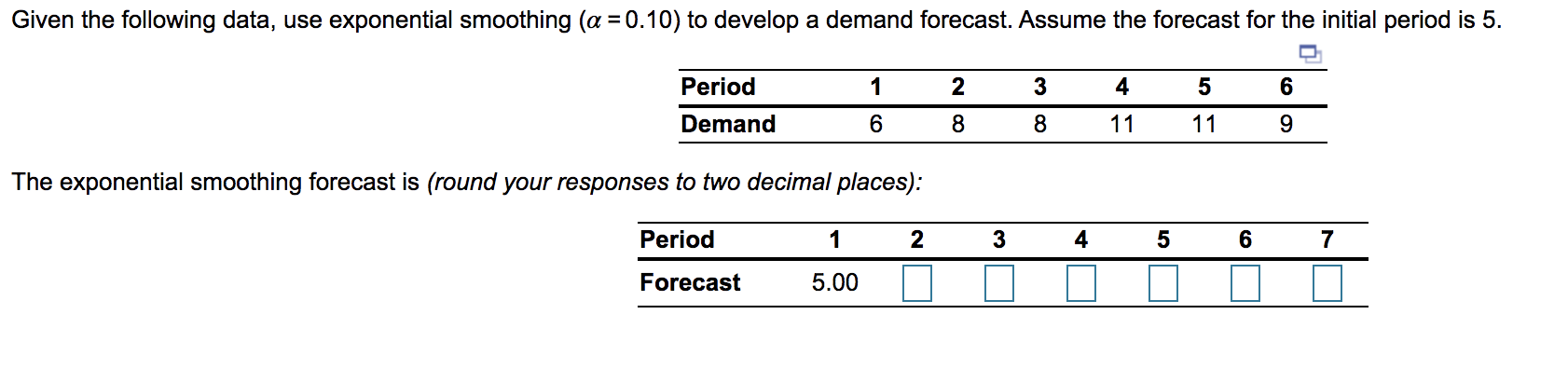 Given the following data, use exponential