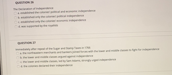 QUESTIUN 26 The Declaration of Independence a.