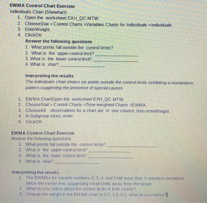 please type the answer! EWMA Control Chart