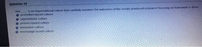 Question 19 An San organizational culture that