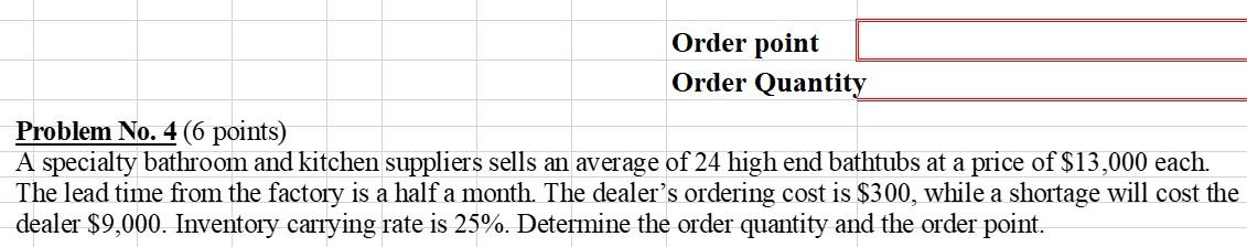 Order point Order Quantity Problem No. 4 (6