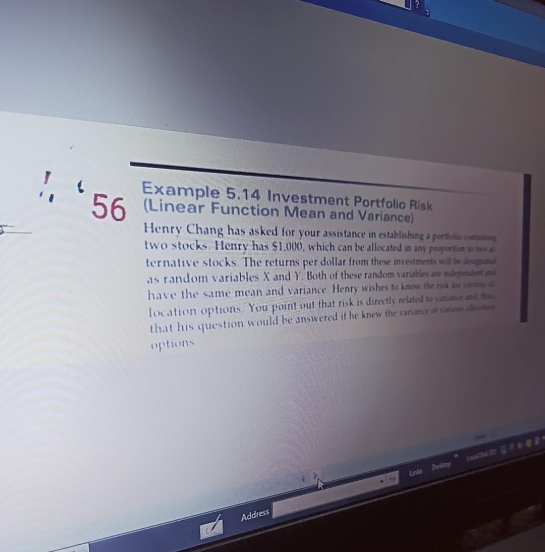hj 56 Example 5.14 Investment Portfolio Risk