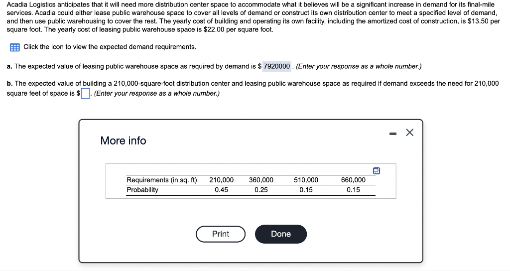 Acadia Logistics anticipates that it will need