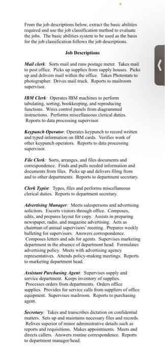 From the job descriptions below, extract the