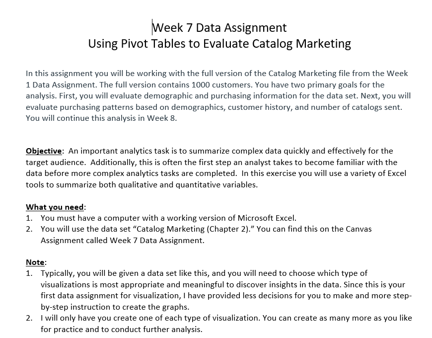 Week 7 Data Assignment Using Pivot Tables to