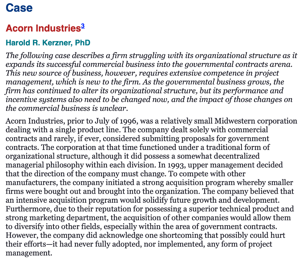 Case a Acorn Industries3 Harold R. Kerzner, PhD