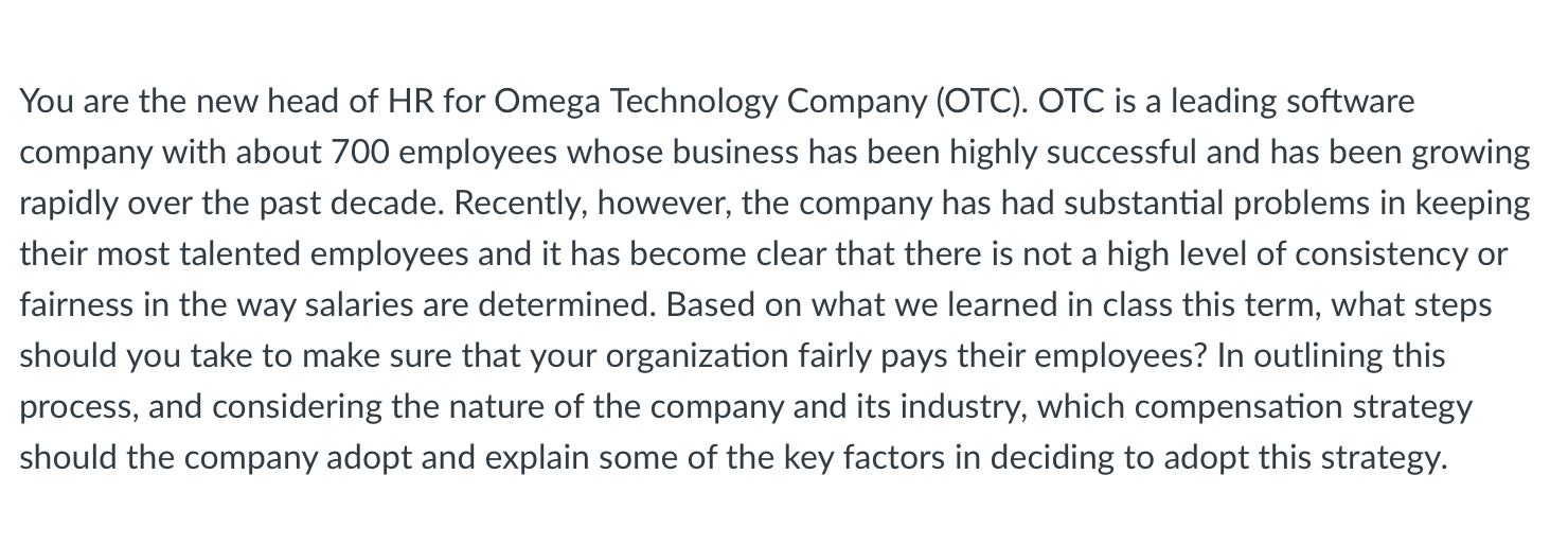 You are the new head of HR for Omega Technology