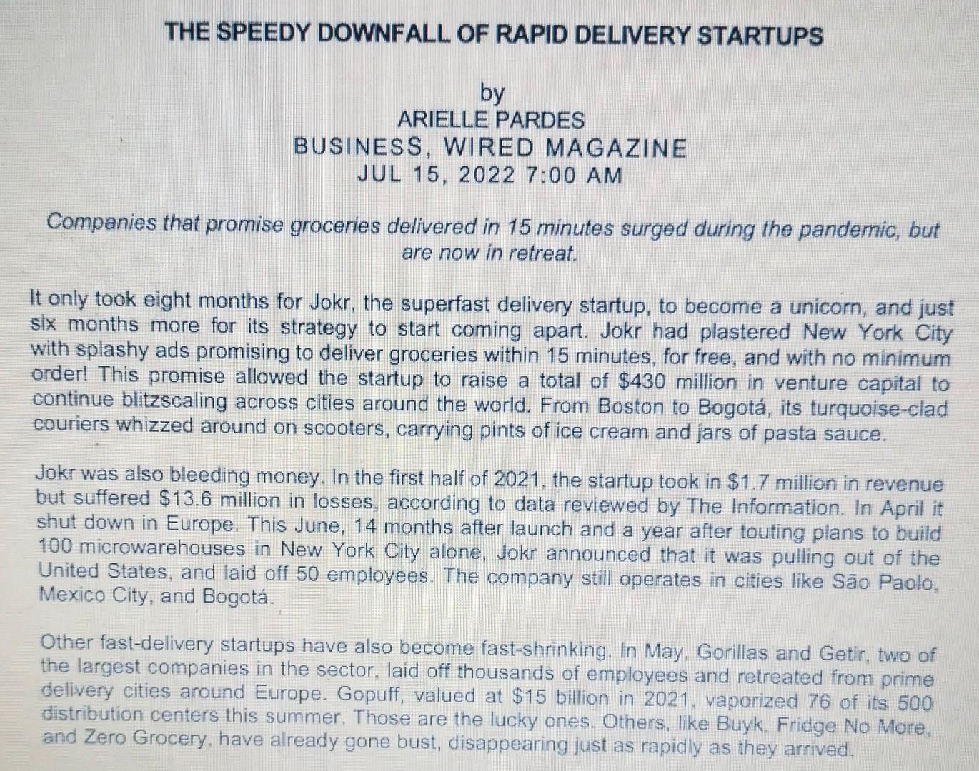 Question 6 THE SPEEDY DOWNFALL OF RAPID DELIVERY