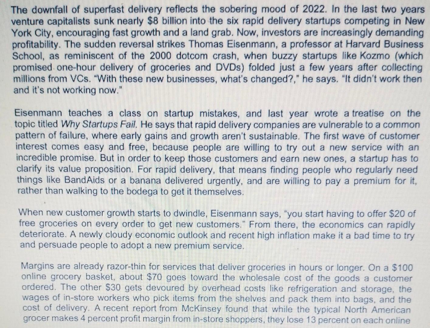 Question 6 THE SPEEDY DOWNFALL OF RAPID DELIVERY