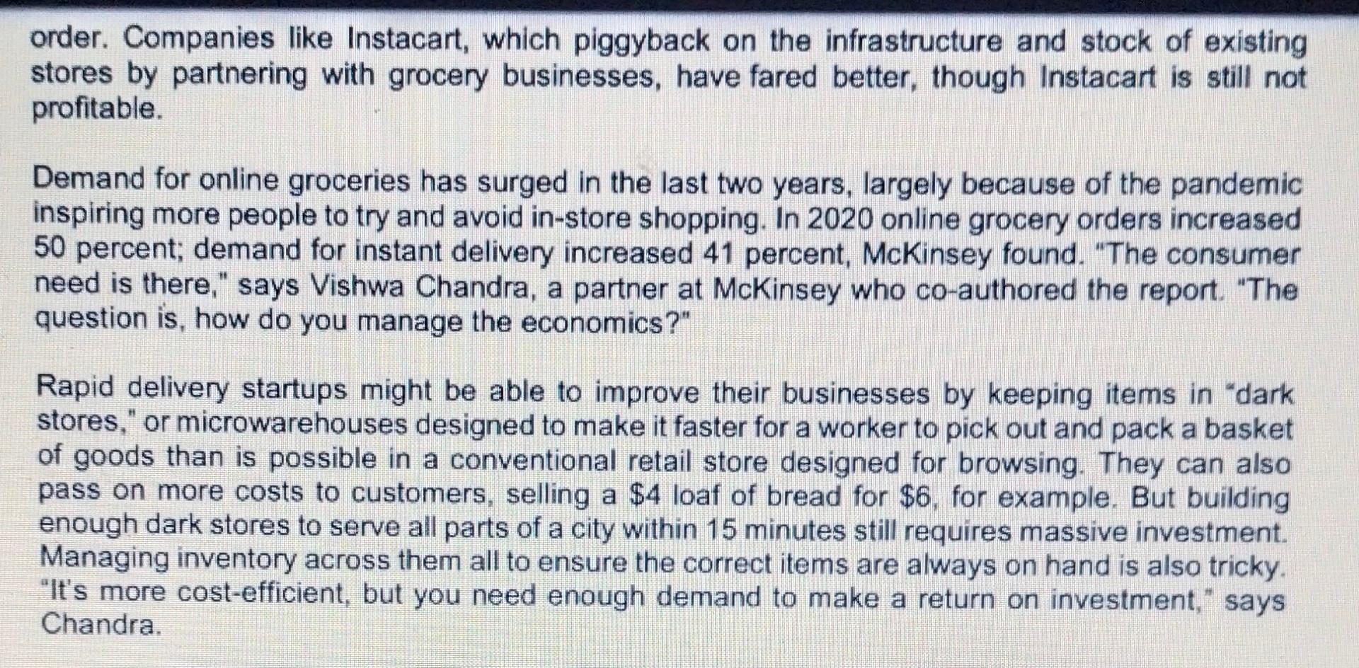 Question 6 THE SPEEDY DOWNFALL OF RAPID DELIVERY