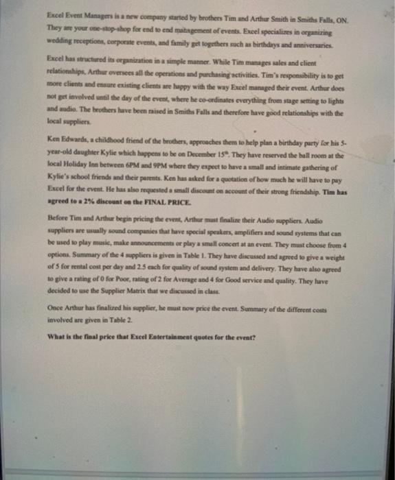 Excel Event Managers is a new company started by