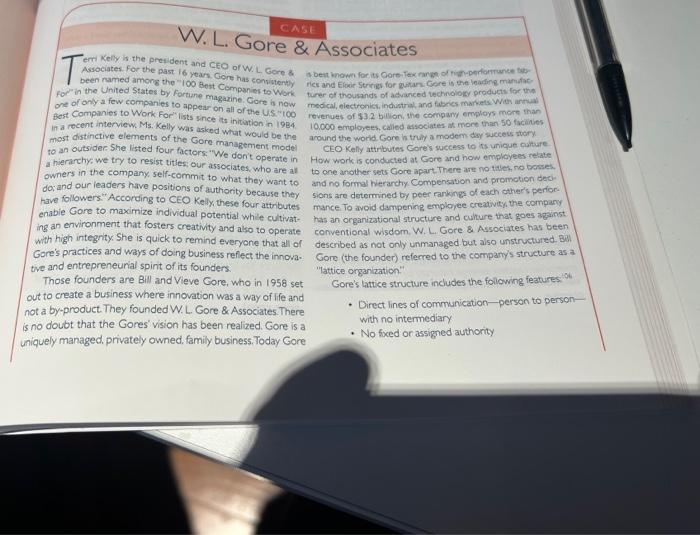 1) Read the case study materials for WL Gore and