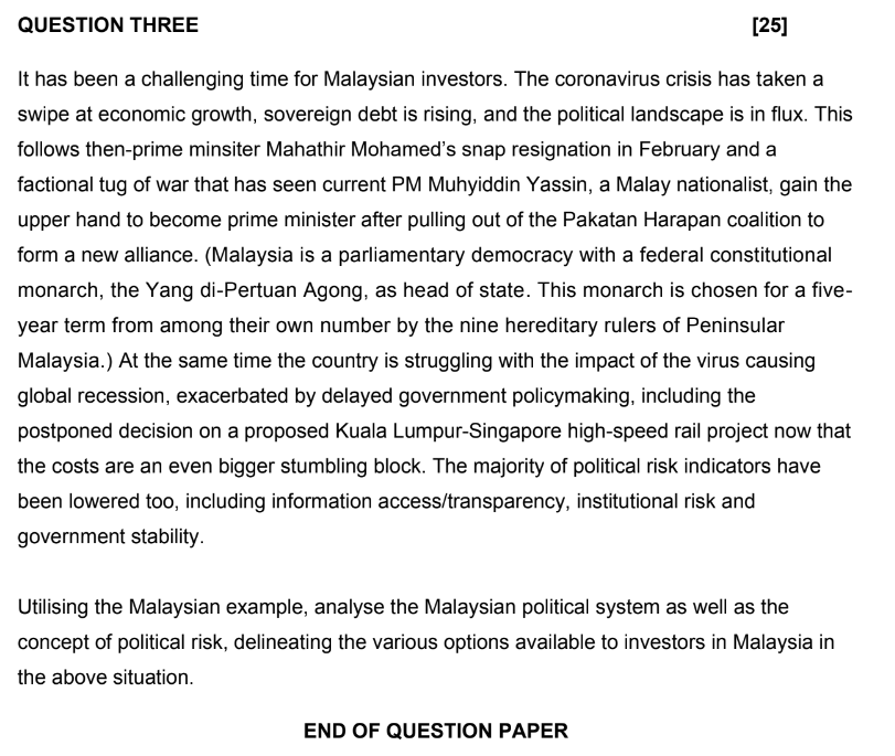 QUESTION THREE [25] It has been a challenging