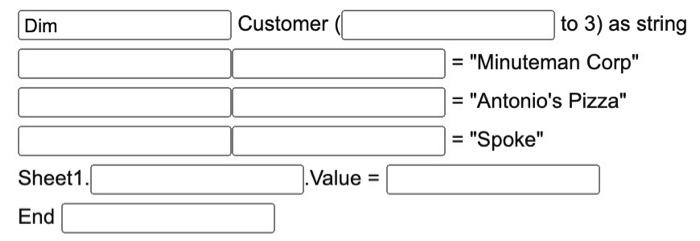 Excel VBA please fill in the blanks this is a