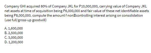 Company GHI acquired 80% of Company JKL for