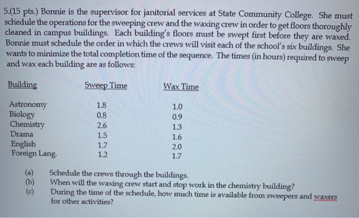 5.(15 pts.) Bonnie is the supervisor for
