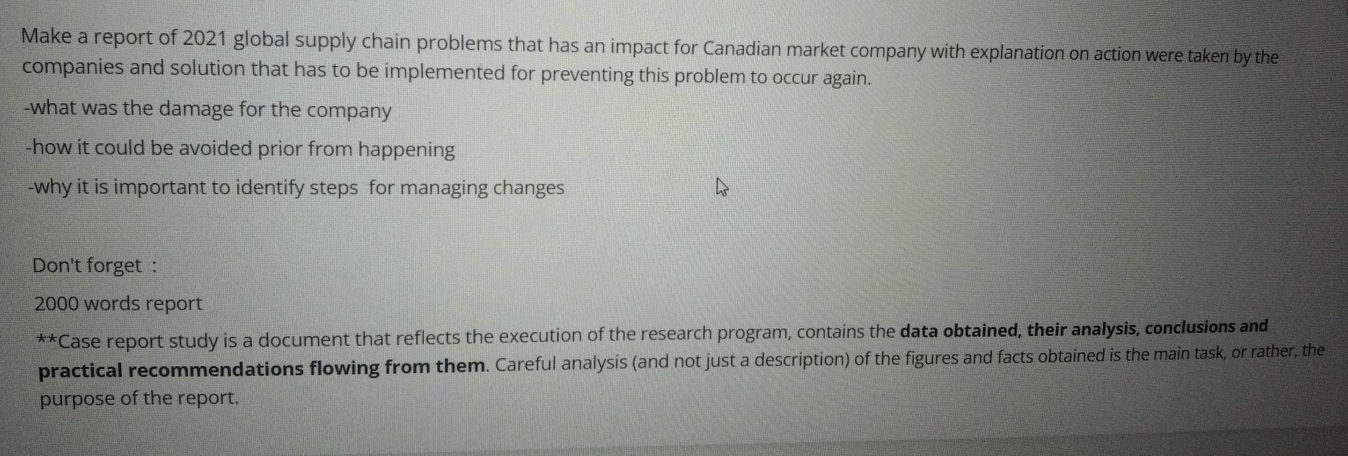 make a report of 2021 global supply chain