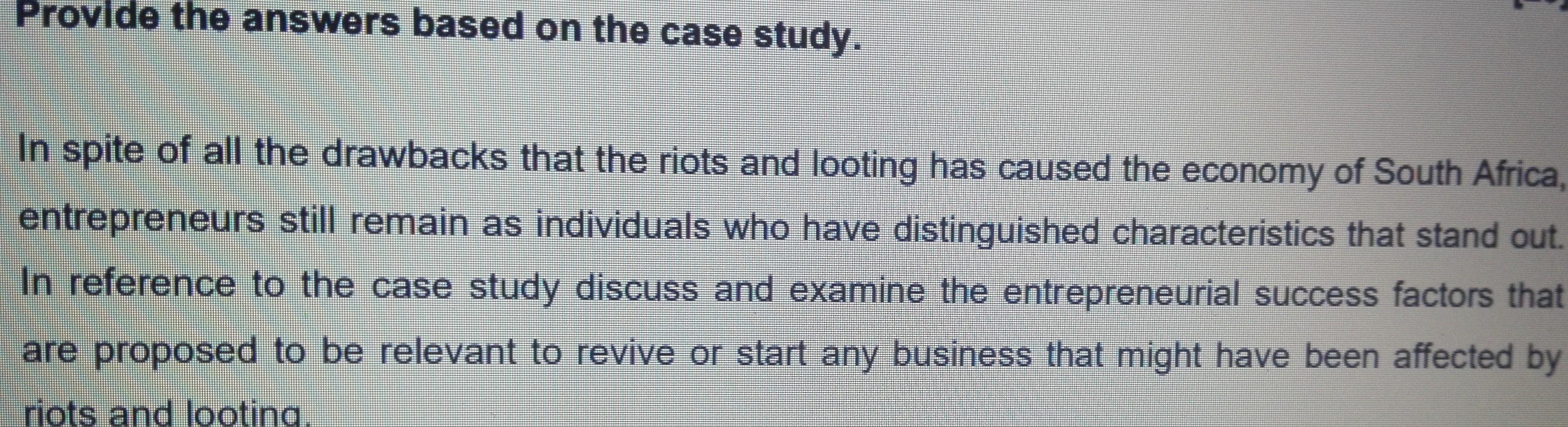 Provide the answers based on the case study. In