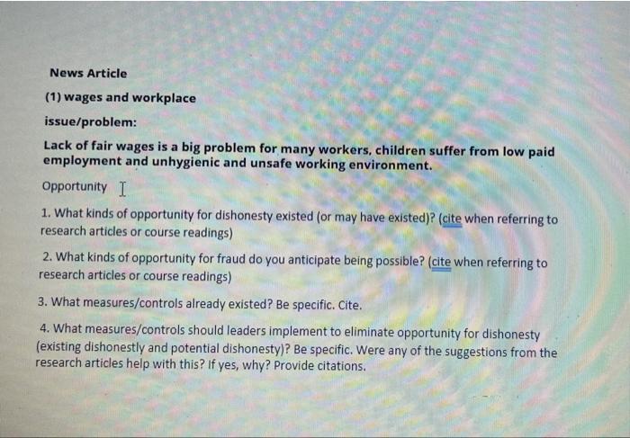 News Article (1) wages and workplace