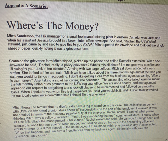 Appendix A Scenario: Where's The Money? Mitch
