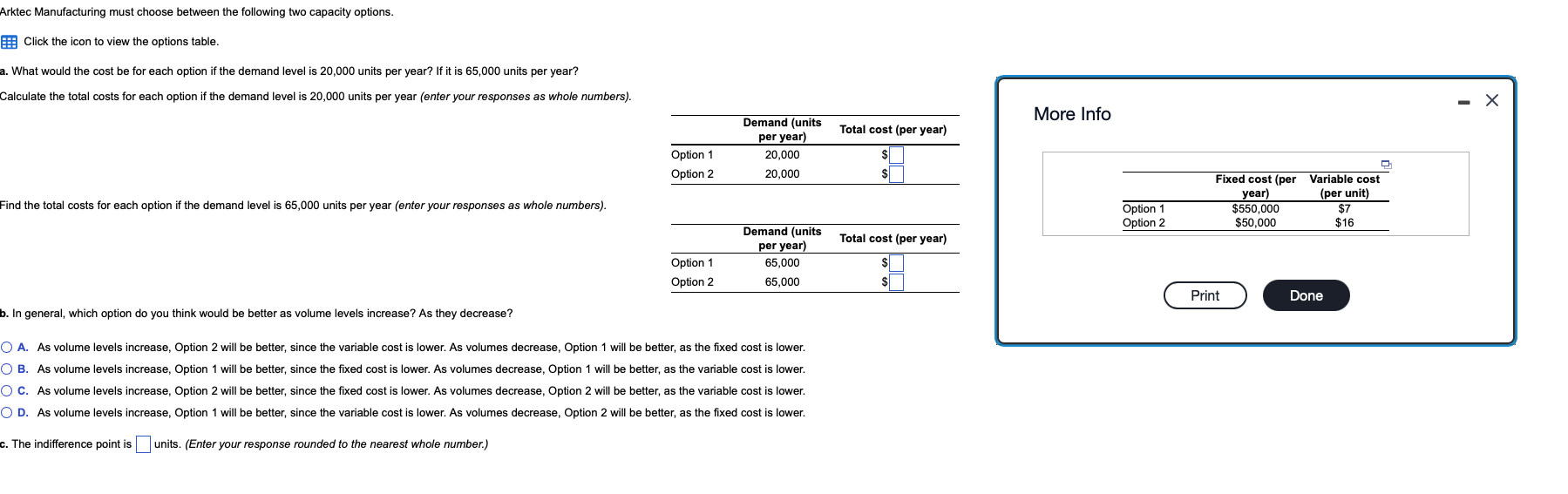 Arktec Manufacturing must choose between the