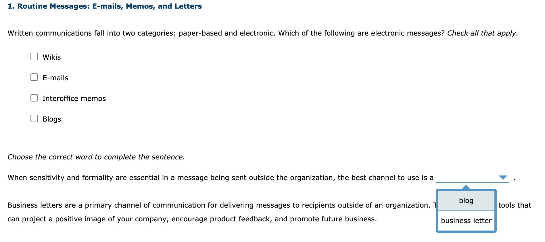 1. Routine Messages: E-mails, Memos, and Letters