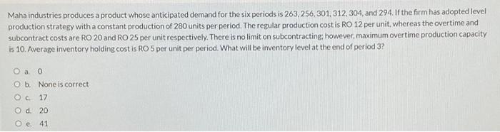 Maha industries produces a product whose