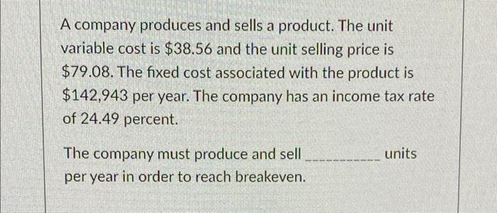 A company produces and sells a product. The unit