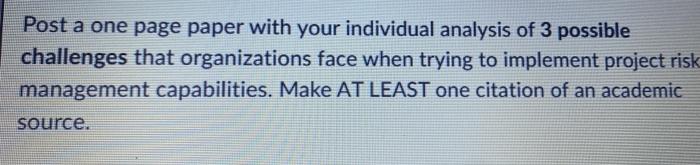 Post a one page paper with your individual
