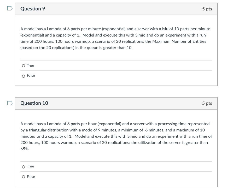 Question 9 5 pts A model has a Lambda of 6 parts