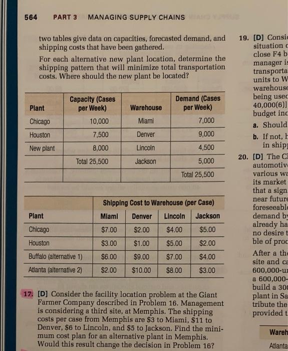 problem 17 564 PART 3 MANAGING SUPPLY CHAINS two