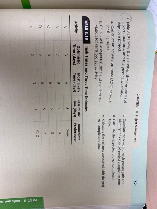 CHAPTER 8 Project Management 321 Table 8.18 shows