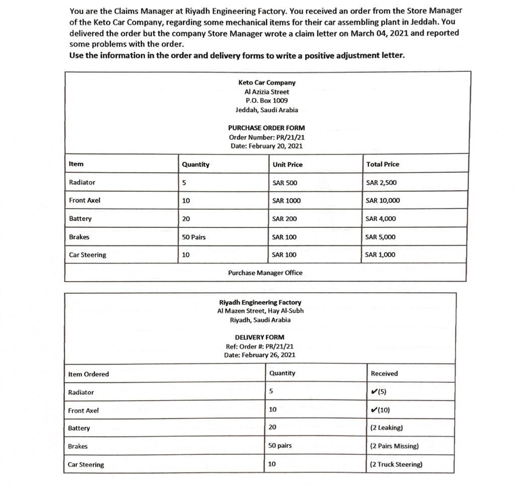 PLEASE WRITE BY USING WORD. You are the Claims