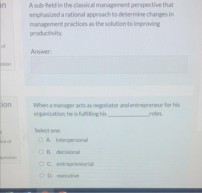 on A sub-field in the classical management