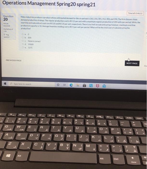 Operations Management Spring20 spring21 Time left