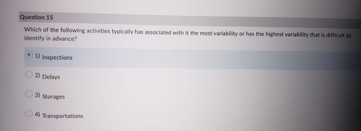 Question 15 Which of the following activities