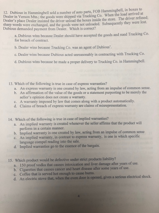 12. Dubious in Hammingbell sold a number of auto