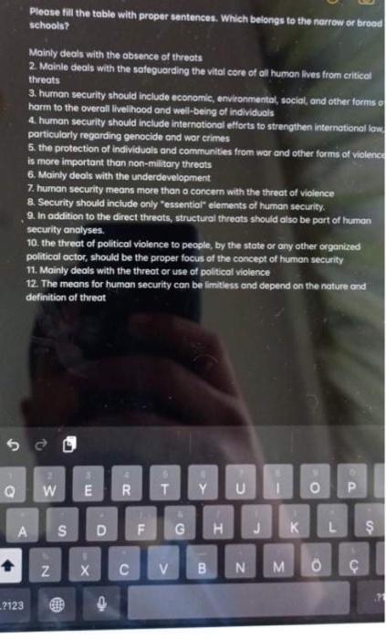 Please fill the table with proper sentences.