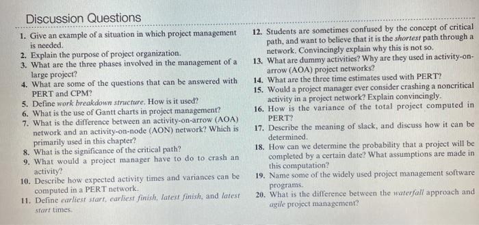 Question #19 please Discussion Questions 1. Give