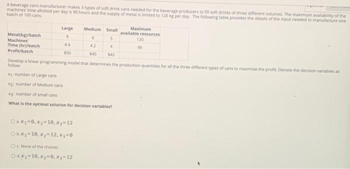 A beverage cans manufacturer makes 3 types of