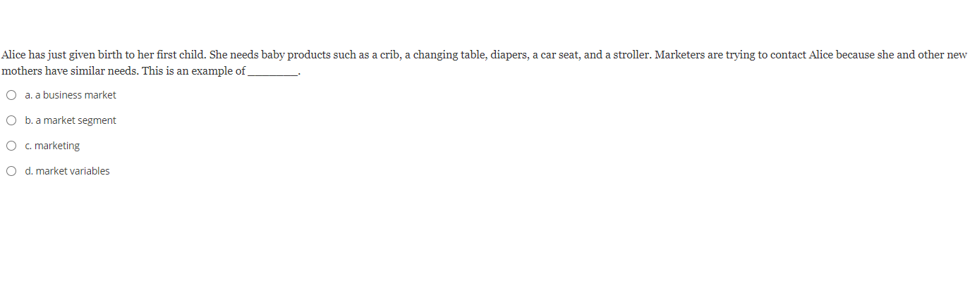 Alice has just given birth to her first child.