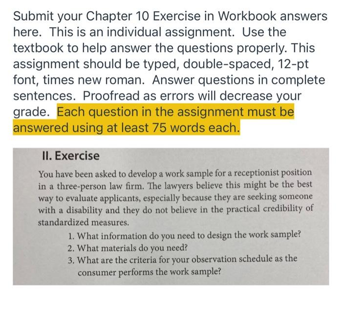 Submit your Chapter 10 Exercise in Workbook