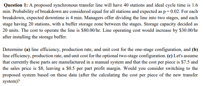 Question 1: A proposed synchronous transfer line