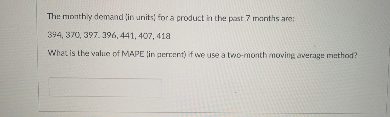 The monthly demand (in units) for a product in