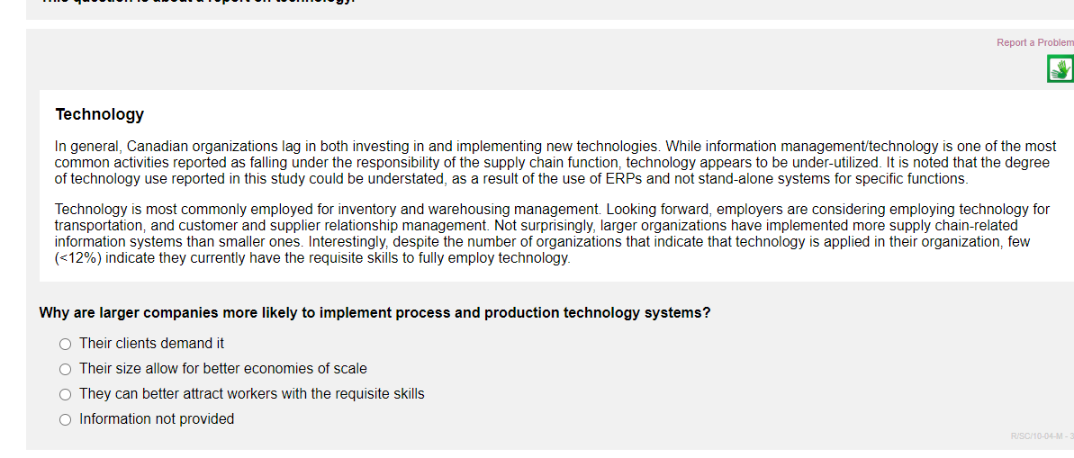 Report a Problem Technology In general, Canadian